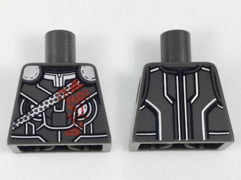 Torso Armor with Silver Shoulders, Trim and Contour Lines, Thin Sash, Red Markings Pattern