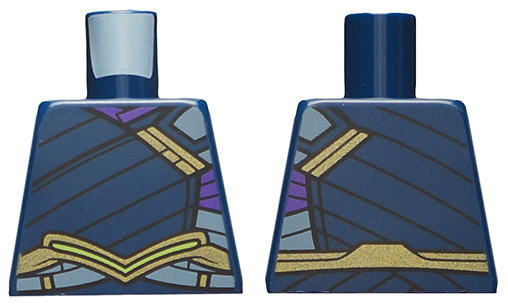 Torso Tunic with Gold Shoulder Clasp and Belt, Dark Purple and Bright Light Blue Trim Pattern