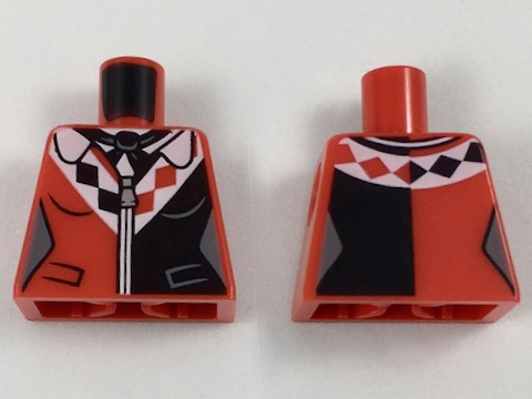 Torso Batman Female Outline with Black Scarf and Side Panel, White Collar with Diamonds Pattern