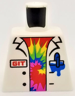 Torso Lab Coat with Blue Pen and Ink Stain, Red 'GIT' over Shirt with Rainbow Swirl Pattern