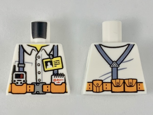 Torso Town Miners White Shirt with Dark Gray Suspender Straps Pattern with Radio, Notebook and ID Badge