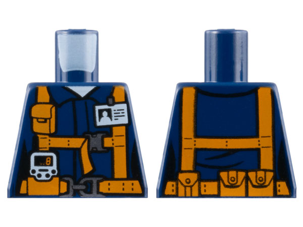 Torso Town Miners Dark Blue Shirt with Orange Suspender Straps with Radio and ID Badge Pattern