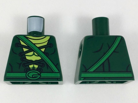 Torso Tunic with Laces over Lime Shirt, Green Belts with 'G' Buckle Pattern