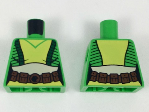 Torso Female Top with Black Stripes, Yellow Front Panel, Light Nougat Midriff, Reddish Brown Belt Pattern