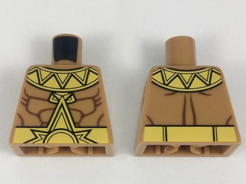 Torso Muscular Chest, Yellow Zigzag Collar and Belt with Large Sunshine Buckle Pattern