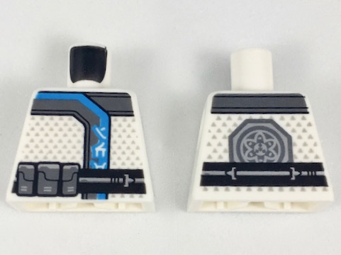 Torso Ninja Robe with Silver and Dark Azure Trim, Ninjago Logogram 'ICE', Black Belt with Silver Pouches, Symbol on Back Pattern