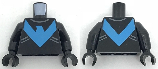 Torso Batman Nightwing Blue V Logo and Gray Trim Pattern / Black Arms / Black Hands