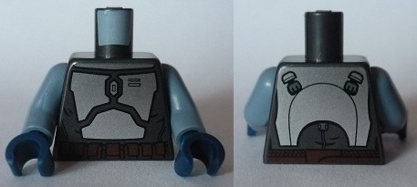 Torso SW Mandalorian Armor Plates Silver Elaborate, Reddish Brown Belt with Pouches Pattern (Jango Fett) / Sand Blue Arms / Dark Blue Hands