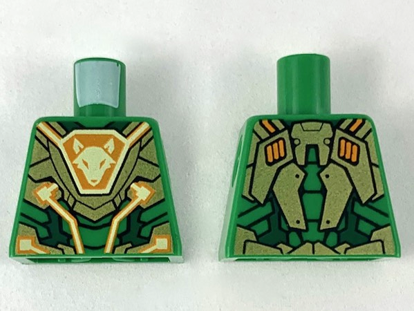 Torso Nexo Knights Gold Armor Plates with Bright Light Yellow and Orange Circuitry and Fox Head Emblem Pattern