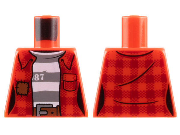 Torso Town Female Prisoner Plaid Shirt over Striped Undershirt with '87' Pattern
