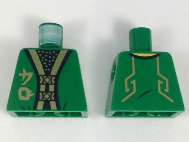 Torso Ninjago Robe with Gold Trim and Symbols over Black Shirt with Gold Dots Pattern