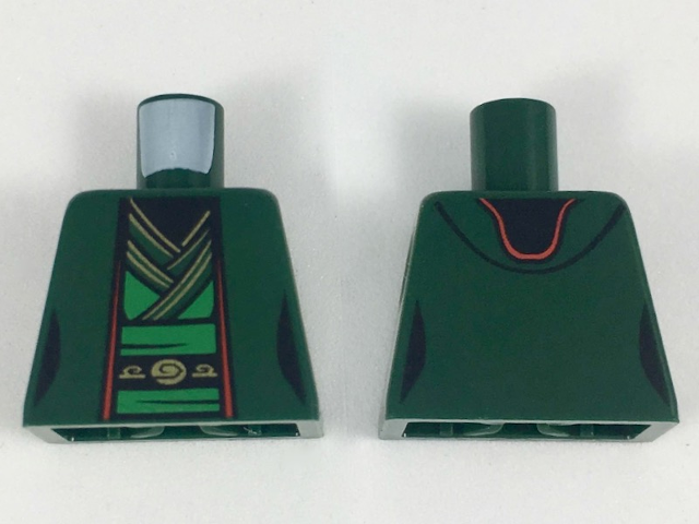Torso Ninjago Female Robe over Bright Green Tunic with Sash and Black and Gold Trim Pattern
