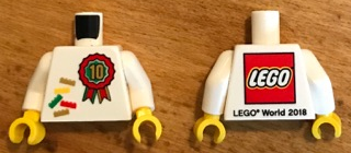 Torso Lego World Denmark 2018 and Number 10 Pattern / White Arms / Yellow Hands