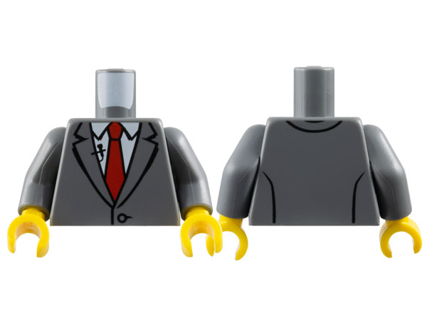 Torso Suit Jacket with Button and Lapels over White Shirt and Red Tie, Black Microphone Pattern / Dark Bluish Gray Arms / Yellow Hands
