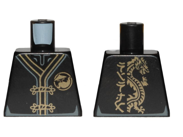 Torso Ninjago Robe with Gold Frog Clasps, Gold Sensei Wu Emblem Front and Gold Dragon Back Pattern