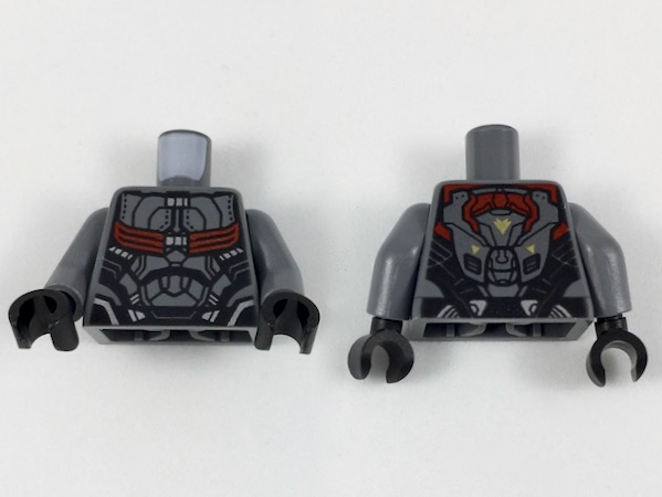 Torso Armored Flight Suit with Black Panel Lines and Red Straps Pattern / Dark Bluish Gray Arms / Black Hands