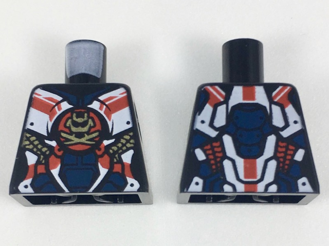 Torso Female Armor, White and Dark Blue Panels, Gold Samurai X Logo, Gold and Red Trim Pattern