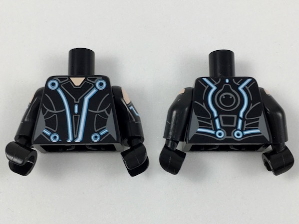 Torso Female with White/Blue Curved Lines and Dark Bluish Gray Markings Pattern / Black Arms with Light Nougat Shoulder and Blue Line Pattern / Black Hands