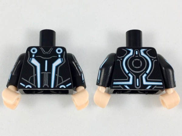 Torso White/Blue Angular Lines and Dark Bluish Gray Markings Pattern / Black Arms with Blue Lines Pattern / Light Nougat Hands