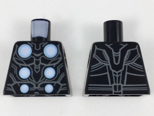 Torso Armor with 6 Metallic Light Blue, Bright Light Blue and White Circles, Dark Bluish Gray Contour Lines Pattern