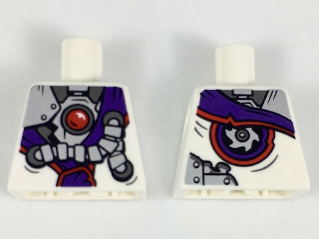Torso Ninjago Robe with Purple Sash with Knot, Mechanical Parts and Silver Saw Blade Pattern