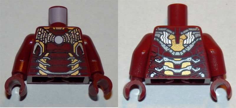 Torso Armor with White Circle and Gold and Silver Plates (Iron Man MK 43) Pattern / Dark Red Arms / Dark Red Hands
