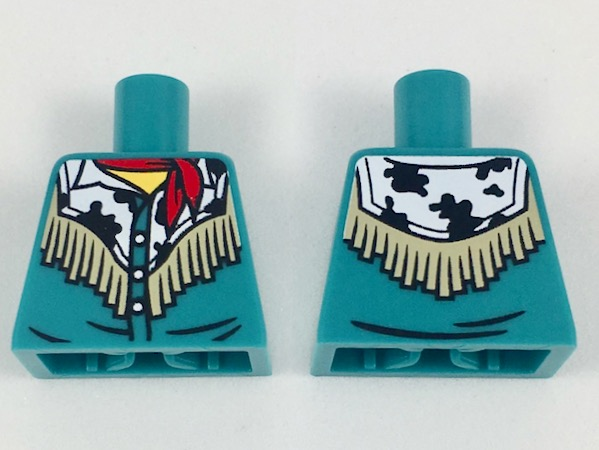 Torso Western Shirt with White Cowhide Top, Tan Fringe, Red Bandana Pattern