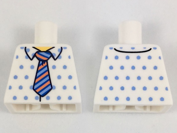 Torso Shirt with Medium Blue Dots, Orange, Dark Blue and Bright Light Blue Striped Tie Pattern