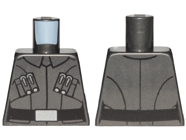 Torso SW First Order Officer Male Uniform Shirt with Collar, Silver Code Cylinders, Black Belt with Narrow Buckle Pattern