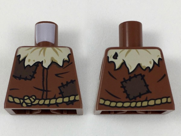 Torso Worn Shirt with Tan Straw at Neck and Dark Brown Patches, Dark Tan Rope Belt Pattern