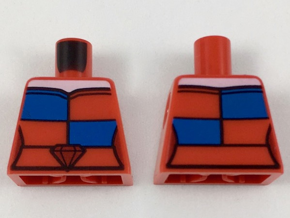 Torso Strapless Top with White Neck, Red and Blue Checkboard Panels, Ruby Belt Buckle Pattern