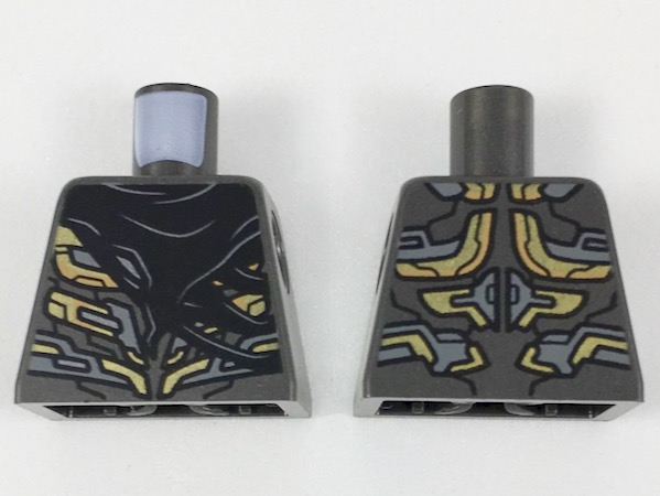 Torso Alien Armor with Gold and Dark Bluish Gray Details, Black Tattered Cape Pattern