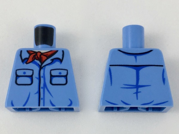 Torso Shirt with 2 Pockets with Blue Buttons, Red Bandana, Light Nougat Neckline Pattern