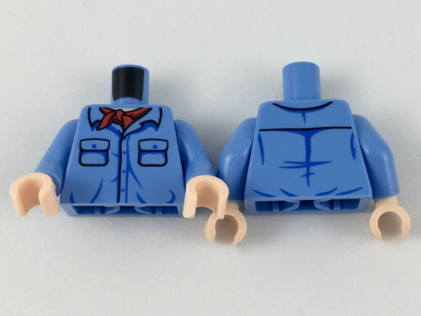 Torso Shirt with 2 Pockets with Blue Buttons, Red Bandana, Light Nougat Neckline Pattern / Medium Blue Arms / Light Nougat Hands