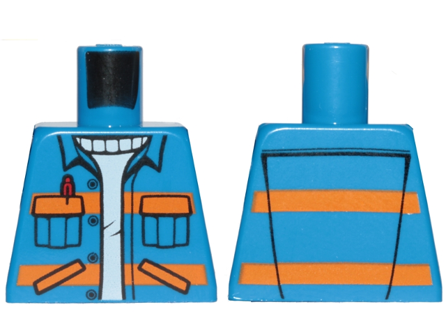 Torso City Jacket with Diagonal Lower Pockets & Pen over Creased Sweater, Orange Stripes Pattern, Printing on Back