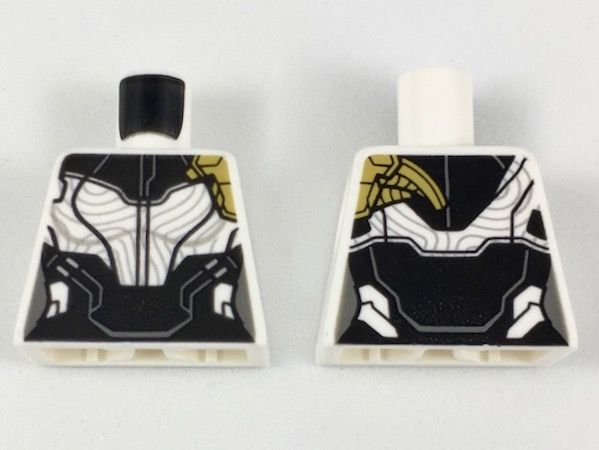 Torso Female Armor, Black Collar and Midriff, Silver Contours, Pearl Gold Left Shoulder Pattern