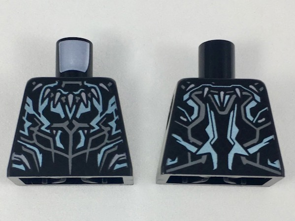 Torso Armor with Dark Bluish Gray Fang Necklace and Panel Lines, Metallic Light Blue Highlights Pattern