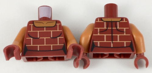 Torso Female Shirt with Bricks Pattern / Dark Orange Arms / Dark Red Hands