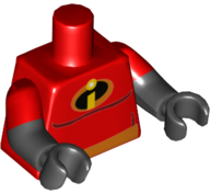 Torso Orange Belt and Incredibles Symbol Pattern (Mr. Incredible) / Black Arms with Molded Red Short Sleeves Pattern / Black Hands