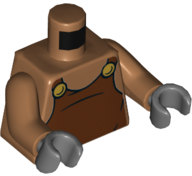 Torso Reddish Brown Overalls with Gold Buttons Pattern / Medium Nougat Arms / Dark Bluish Gray Hands