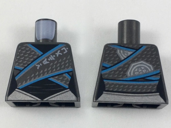 Torso Ninjago Female Tunic over Black Shirt, Tiny Silver Triangles and Belt, Dark Azure Trim Pattern