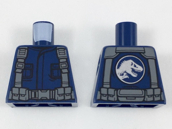 Torso Shirt with Pockets, Dark Bluish Gray Suspenders and Belt with Pouches, Silver Jurassic World Logo on Back Pattern