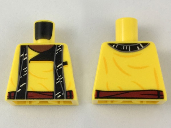 Torso Tunic with Reddish Brown Neck, Long Black Scarf and Red Sash Pattern