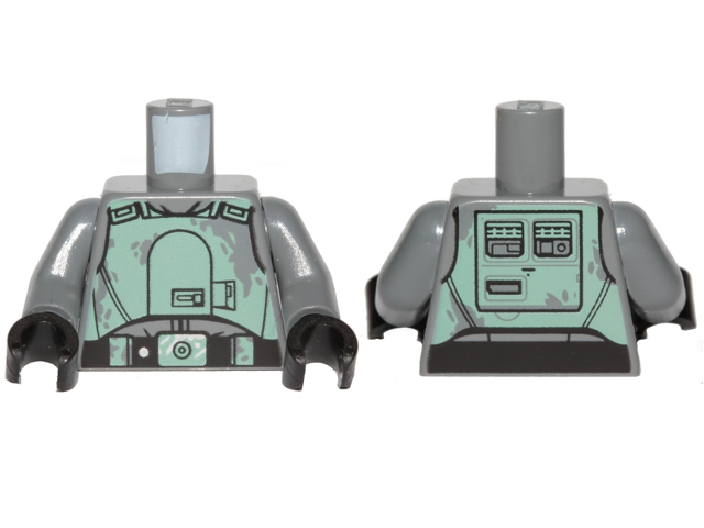 Torso SW Armor with Sand Green Stains Pattern (Han Solo) / Dark Bluish Gray Arms / Black Hands