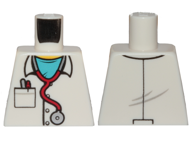 Torso Hospital Lab Coat, Medium Azure Scrubs, Stethoscope, Pocket with Pens Pattern