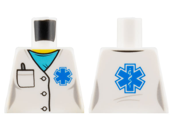 Torso Hospital Lab Coat, Medium Azure Scrubs, Blue EMT Star of Life, Pocket with Pen Pattern