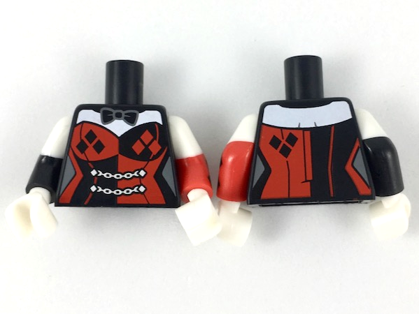 Torso Female Outline, Black and Red Corset with Diamonds Pattern / White Arm Left with Red Band / White Arm Right with Black Band / White Hands