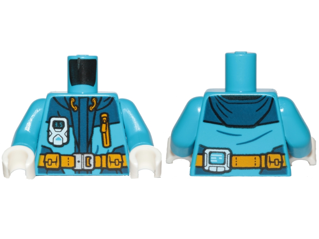 Torso Jacket with Monitor Device, Bright Light Orange Belt and Zipper Pocket Pattern / Dark Azure Arms / White Hands