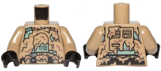 Torso SW Armor Sand Green with Dirt Stains Pattern (Han Solo, Mudtrooper) / Dark Tan Arms / Black Hands