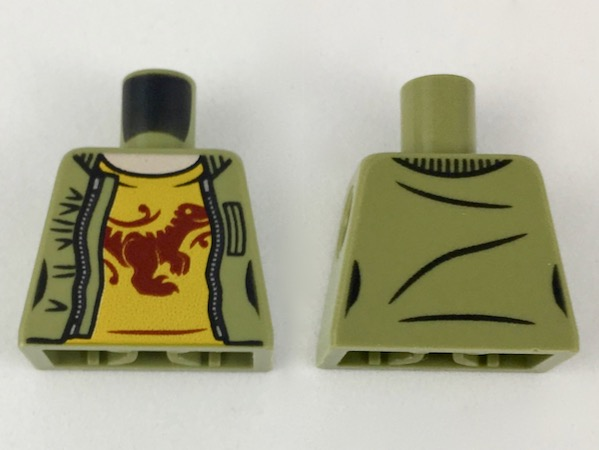 Torso Female Jacket with Silver Zipper, Light Nougat Neck, Bright Light Orange Shirt with Dark Red Raptor Pattern